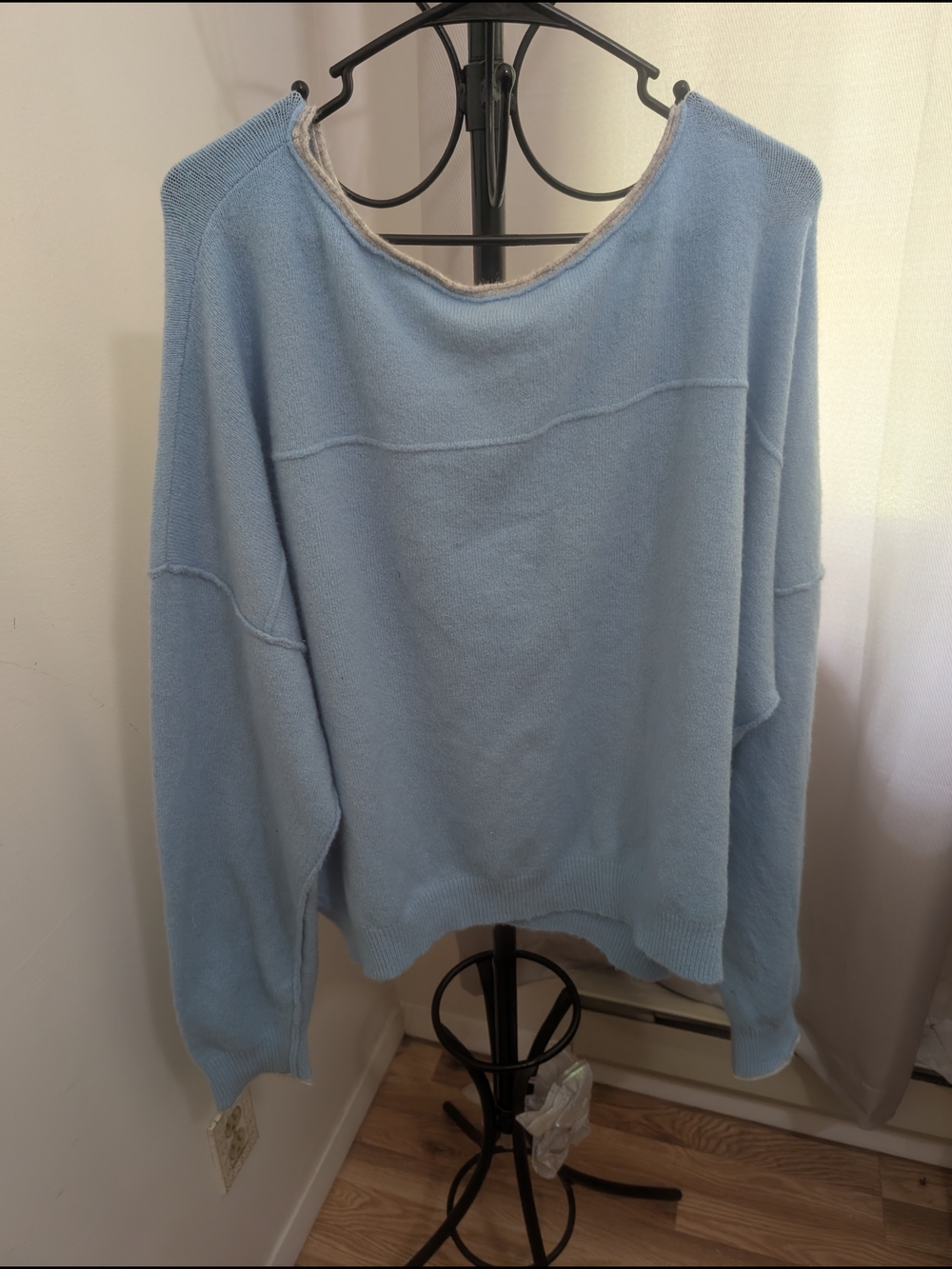 Free People Light Blue Cozy Oversized Sweater Size Large - Picture 3 of 3